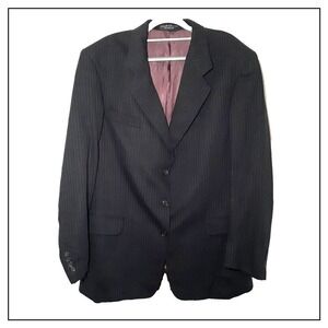 Gianfranco Ruffini Blazer 52 R 2XL Wool Pin Striped Three Button Business Office